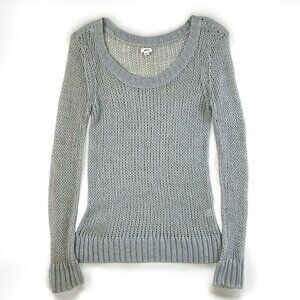 Aerie Retro Y2K Open Knit Sweater Womens L Gray Green Long Coastal Beach Ribbed